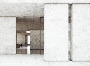 Kamienne filary w minimalistycznym budynku